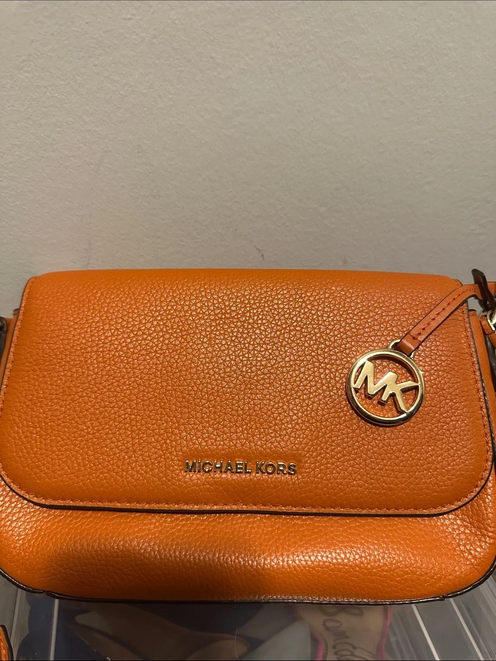 Michael Kors Orange Pebbled Leather Messenger Crossbody